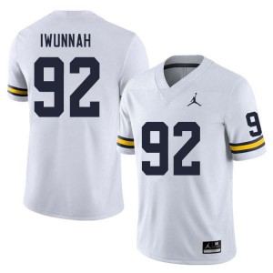 Mens Ike Iwunnah White Michigan Wolverines #92 College Football University Jerseys 181272-392