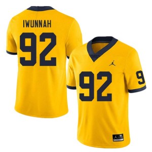 Men Ike Iwunnah Yellow Michigan Wolverines #92 College Football High School Jerseys 950870-683