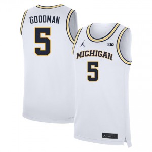 Mens Oscar Goodman White Michigan Wolverines #5 College Basketball NCAA Jersey 309394-401