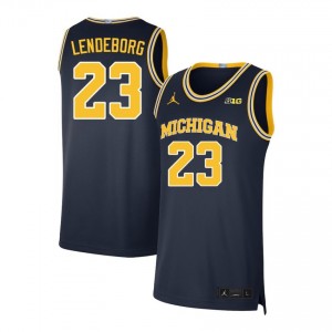 Men's Yaxel Lendeborg Navy Michigan Wolverines #23 College Basketball High School Jerseys 475145-407