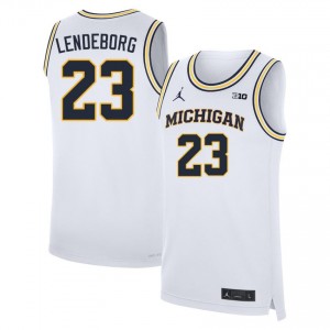 Men's Yaxel Lendeborg White Michigan Wolverines #23 College Basketball Embroidery Jerseys 107440-679
