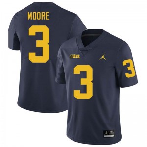 Men Fredrick Moore Navy Michigan Wolverines #3 College Football Embroidery Jerseys 835473-609