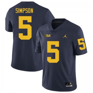 Mens Anthony Simpson Navy Michigan Wolverines #5 College Football 2025-26 Jersey 285519-184