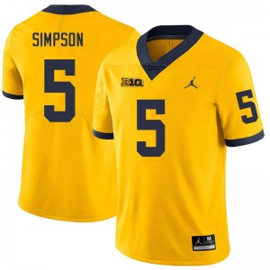 Men's Anthony Simpson Yellow Michigan Wolverines #5 College Football Embroidery Jersey 299960-764