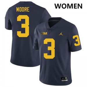 Women Fredrick Moore Navy Michigan Wolverines #3 College Football Alumni Jersey 514793-993