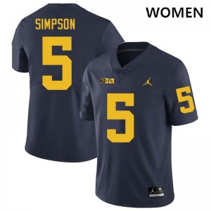 Womens Anthony Simpson Navy Michigan Wolverines #5 College Football University Jersey 628666-255