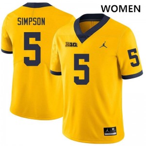Women Anthony Simpson Yellow Michigan Wolverines #5 College Football Stitched Jersey 654597-487