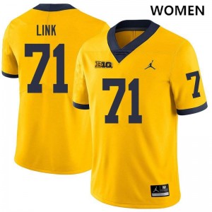 Women's Evan Link Yellow Michigan Wolverines #71 College Football 2025 Jersey 833834-591