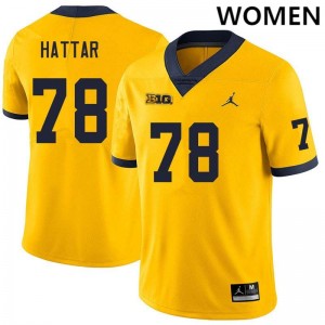 Women Lawrence Hattar Yellow Michigan Wolverines #78 College Football 2025 Jersey 701658-959