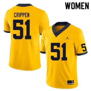 Women Greg Crippen Yellow Michigan Wolverines #51 College Football Embroidery Jersey 326422-565