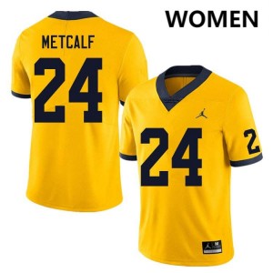 Womens Tevis Metcalf Yellow Michigan Wolverines #24 College Football Game Jersey 745407-218