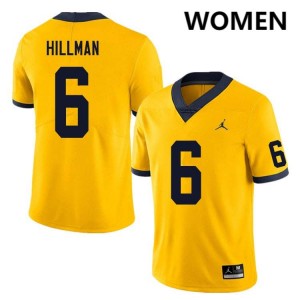 Womens Brandyn Hillman Yellow Michigan Wolverines #6 College Football Player Jersey 680125-598