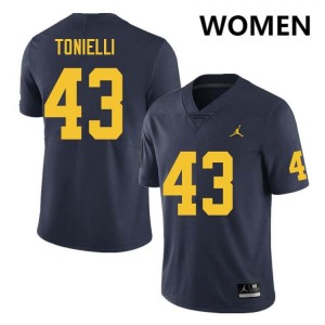 Women Deakon Tonielli Navy Michigan Wolverines #43 College Football Embroidery Jersey 436169-606