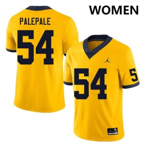 Women's Deyvid Palepale Yellow Michigan Wolverines #54 College Football Replica Jersey 509560-363