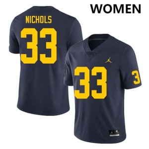 Women Dominic Nichols Navy Michigan Wolverines #33 College Football Embroidery Jersey 484042-201