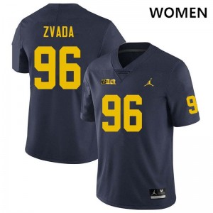 Women's Dominic Zvada Navy Michigan Wolverines #96 College Football University Jersey 721084-666