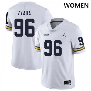 Womens Dominic Zvada White Michigan Wolverines #96 College Football University Jerseys 850097-380