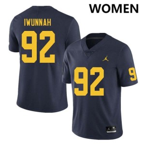Womens Ike Iwunnah Navy Michigan Wolverines #92 College Football University Jerseys 661334-404