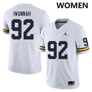 Women's Ike Iwunnah White Michigan Wolverines #92 College Football NCAA Jerseys 253278-240