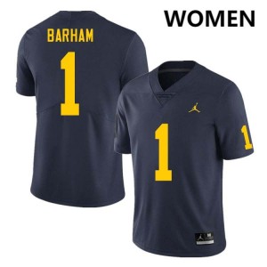 Women Jaishawn Barham Navy Michigan Wolverines #1 College Football Player Jersey 201827-265