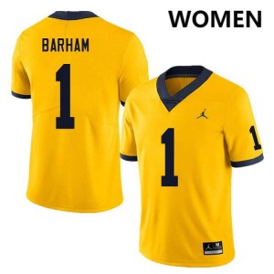 Womens Jaishawn Barham Yellow Michigan Wolverines #1 College Football Limited Jerseys 124050-250