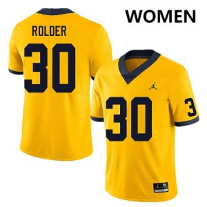 Womens Jimmy Rolder Yellow Michigan Wolverines #30 College Football Replica Jersey 818329-137