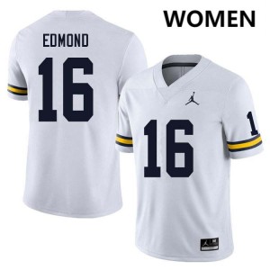 Women Jo'Ziah Edmond White Michigan Wolverines #16 College Football Embroidery Jersey 989252-354