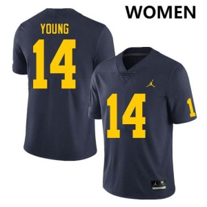 Women Jordan Young Navy Michigan Wolverines #14 College Football Replica Jerseys 831453-877