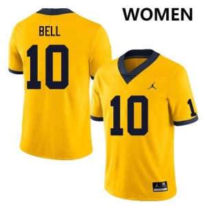 Women Kendrick Bell Yellow Michigan Wolverines #10 College Football High School Jerseys 937769-801