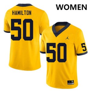 Womens Luke Hamilton Yellow Michigan Wolverines #50 College Football Alumni Jerseys 234166-972