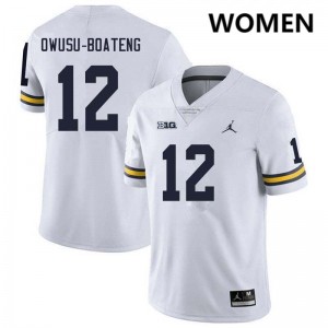 Women Nathaniel Owusu-Boateng White Michigan Wolverines #12 College Football Stitched Jersey 403383-955