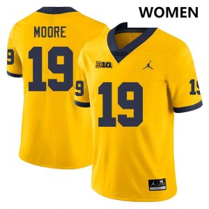 Womens Rod Moore Yellow Michigan Wolverines #19 College Football High School Jerseys 934647-593