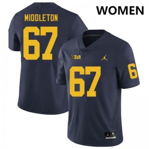 Womens Trent Middleton Navy Michigan Wolverines #67 College Football Limited Jersey 308413-326