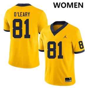 Womens Peyton O'Leary Yellow Michigan Wolverines #81 College Football Stitched Jersey 741716-593