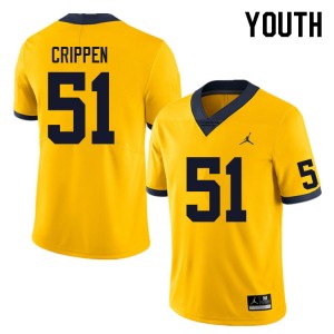 Youth Greg Crippen Yellow Michigan Wolverines #51 College Football High School Jersey 551261-183