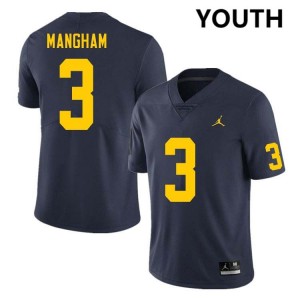 Youth Jaden Mangham Navy Michigan Wolverines #3 College Football Game Jersey 911457-368